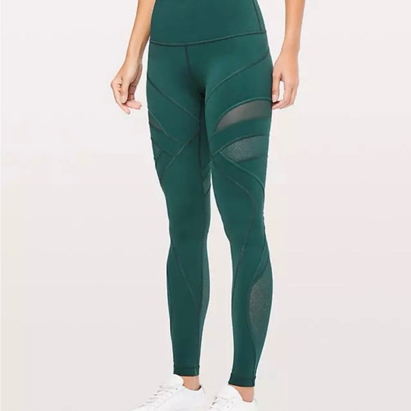lululemon athletica Pants - Lululemon Wunder Under HR Mesh Tight 28" Royal Emerald Green Size 2 Special Addn